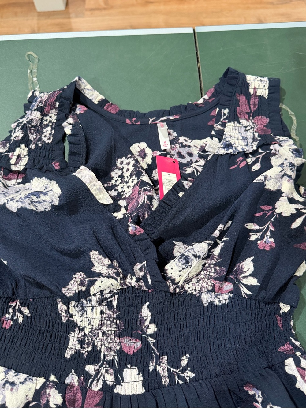 Xhilaration Navy Floral Ruffle Wide-Leg Jumpsuit - Picture 2 of 4